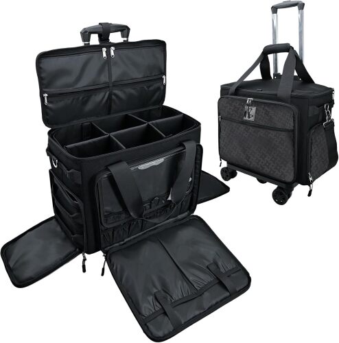 Rolling Makeup Bag with 4 Removable Bags,Professional Makeup Bag with Brushes Storage Section.Cosmetic Bag with Detachable Dividers - Lot 3266