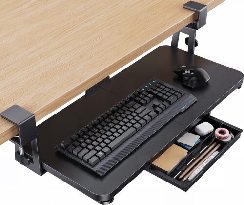 HUANUO Large Under Desk Keyboard Tray with Sturdy C-Clamp Mount - Lot 3217