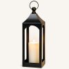 Modern Farmhouse Lantern Decor, Black Metal Decorative Hanging Candle Lanterns Ideal for Home Decor, Parties & Events, 15.1" High (No Glass Panel) - Thumbnail 1
