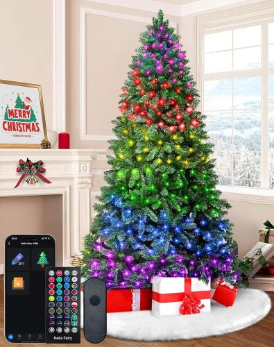 7.5ft Smart Artificial Christmas Tree App Control - 400 RGB LED Lights, Music Sync, Group Control, DIY Colors, 1477 Branch Tips, Timer, Remote Controlled Prelit Tree Easy to Assemble for Home, Party - Lot 3262