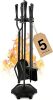 Gtongoko 5 Pcs Fireplace Tools Set 32" Black Wrought Iron Large Fire Tool Set for Outdoor/Indoor Include Chimney Poker, Rustic Tongs, Shovel, Antique Brush and Stand Accessories Set - Thumbnail 1
