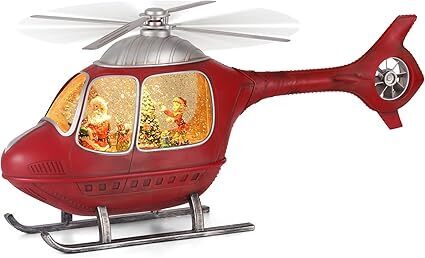 Greluna Helicopter Christmas Snow Globe, USB or Battery Operated Sparkly Glitter Snow Globe Lantern with Musics for Christmas Decorations and Snow Globe Collection（RED - Lot 3273