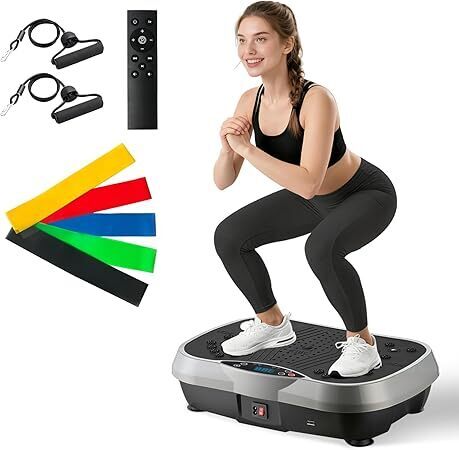 ALSO GO Vibration Plate Exercise Machine, 6 Workout Modes & 120-Level Vibration Platform for Weight Loss/Lymphatic Drainage, 400lbs Capacity Vibration Board with Resistance Bands for Full Body Workout - Lot 3283