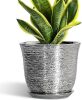Ceramic Pots for Plants - 8 Inch Plant Pot with Drainage Hole and Saucer, Round Planters for Indoor Outdoor, Modern Planter, Decorative Flower Pots, Home Decor, House Warming Gifts, Silver - Thumbnail 1