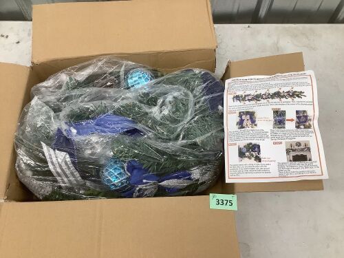 Lit Blue Magnolia Garland - Lot 3375