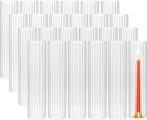 24PCS Hurricane Candle Holder Sleeve,D:3" H:14" Open Ended Hurricane Glass Cylinder, Ribbed Clear Glass Cylinder Candle Holder, Hurricane Covers for Centerpieces Wedding Christmas Home Decor - Lot 3321