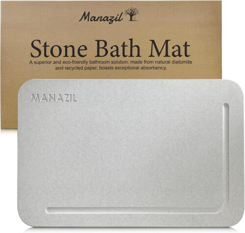 Stone Bath Mat – Diatomaceous Earth Shower Mat 24"x16", Non-Slip, Super Absorbent, Quick-Drying, Easy to Clean, Diatomite Bathroom Floor Mat (Grey) - Lot 3356