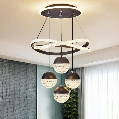 Modern LED Chandeliers, Dimmable 3-Color Kitchen Island Pendant Light for Dining Room, Bedroom, Living Room, Contemporary Hanging Ceiling Light, Linear Island Lamp ﻿ - Lot 3386