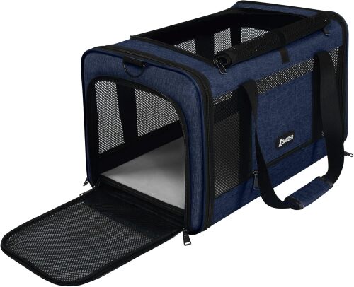 Cat Carrier 18x11x11 United Airline Approved, Top Loader Heavy Duty Softshell Pet Flying Bag 18lbs, Small Dog Chihuahua Crate 5-10 Pounds, Kitty Transport Kennel, Miniature Poodle Case Navy - Lot 3391