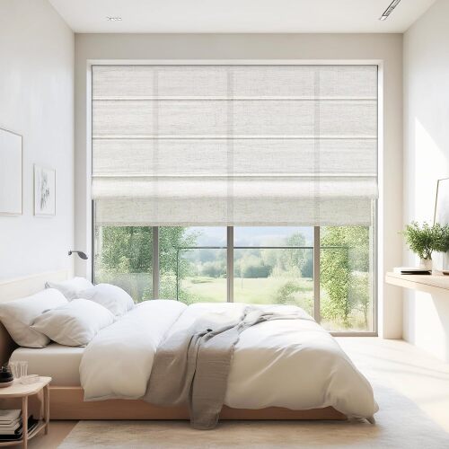JINHENRUN Cordless Roman Shades, Light Filtering Window Blinds, 27 x 64 inches, Semi-Sheer Polyester, Manual Operation - Lot 3396