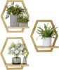 3 Packs Wall Plant Stands Indoor, 9inch Metal Wall Mounted Shelf with Soild Wood Display Ledge, Modern Decorative Floating Shelves 25 LB Load for Plants, Bedroom Living Room Bathroom Decor(golden) - Thumbnail 1