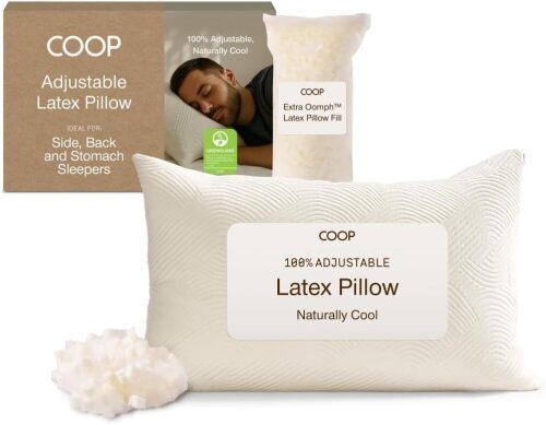 Coop Home Goods Adjustable Latex Pillow Queen, Talalay Latex & Microfiber Fill, Best Pillows for Sleeping, Ergonomic, Naturally Cooling, Eco-Friendly, Medium Firm for Back, Side & Stomach Sleepers - Lot 3279