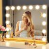 22.8 x 18.2 Vanity Makeup Mirror with Lights, 10X Magnification,Large Hollywood Lighted Vanity Mirror with 15 Dimmable LED Bulbs, USB Charger Port, Tabletop or Wall-Mounted Gold - Thumbnail 1