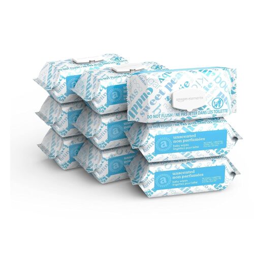 Amazon Elements Baby Wipes, Unscented, 810 Count, Flip-Top Packs - Lot 3362