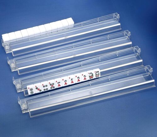 Mahjong Racks with Pushers, Convenient Rotating One-Piece Mahjong Pushers and Racks,4-Piece Set American Mahjong Accessories,Transparent - Lot 3377