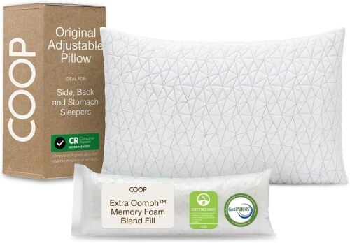 Coop Home Goods Original Adjustable Pillow, Queen Size Bed Pillows for Sleeping, Cross Cut Memory Foam Pillows - Medium Firm Back, Stomach and Side Sleeper Pillow, CertiPUR-US/GREENGUARD Gold - Lot 3387