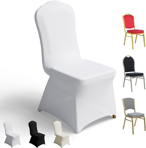 100 PCS Banquet Chair Covers for Wedding Universal Polyester Spandex Chair Cover Stretch Slipcovers for Party Dining Flat-Front Chair (White) - Lot 3393
