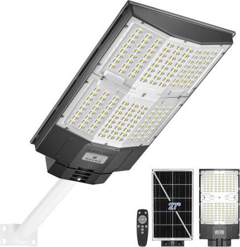 Solar Lights Outdoor, 8000W Solar Street Light IP66 Waterproof 7000K Street Lights Outdoor Dusk to Dawn, Security Flood Lights with Motion Sensor & Remote for Yard, Basketball Court - Lot 3378