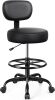 Drafting Chair with Backrest – Adjustable Foot Rest Rolling Stool with Wheels, PU Leather Swivel Stool for Office Spa Studio Lab Counter Salon Home Work Bar Kitchen Shop(Black) - Thumbnail 1