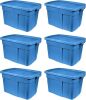 Rubbermaid Roughneck Tote 18 Gal, 6 Pack, Made in USA, Heritage Blue, Rugged Plastic Stackable Storage Bins with Lids and Handles - Thumbnail 1