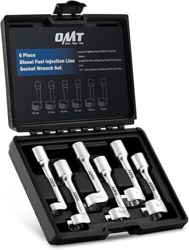 Orion Motor Tech 1/2" Dr Diesel Injector Socket Wrench Set, 6pc 12pt Diesel Fuel Socket Set with 12 14 16 17 18 19mm Wrenches, L-Type Diesel Mechanic Tool for Dismantling Fuel Line with Case - Lot 3410