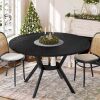 Black Dining Table for 2-4, 42 Inch Round Kitchen Table with Storage, Wooden Circle Dinner Table with Metal Legs, Rustic Mid Century Modern Dining Room Tables for Kitchen, Living Room, Dining Room - Thumbnail 1