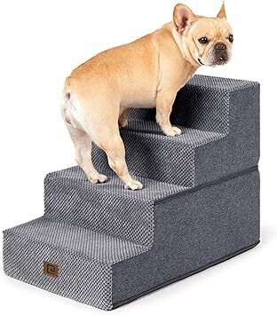 EHEYCIGA Dog Stairs for Bed 18" H, 4-Step Dog Steps for High Bed, Pet Steps for Small Dogs and Cats, Non-Slip Balanced Pet Ramp Indoor, Grey - Lot 3379