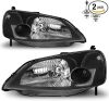 Headlights Assembly for 2001-2003 Honda Civic 2/4Door Halogen Headlamp Replacement, High/Low Beam W/Bulbs, Driver & Passenger Side - Thumbnail 1