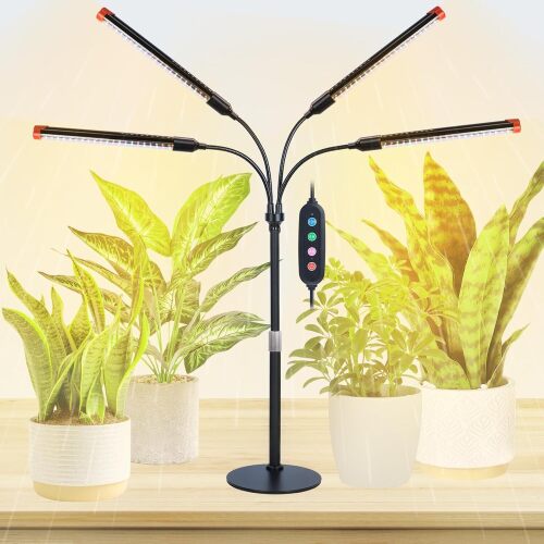 4-Head Desk Grow Lights for Indoor Plants, Seed Starting, Bonsai, Succulent, Cactus with Timer, 36W Table Top LED Plant Growing Lamps, Enough High-Intensity Like Sun, Best Gift for Plants Lover - Lot 3447