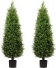 4ft Artificial Cedar Trees Artificial Topiary Trees Set of 2 Faux Cypress Plants UV Resistant Potted Bushes Faux Shrubs for Outdoor Indoor Front Porch Garden - Thumbnail 1