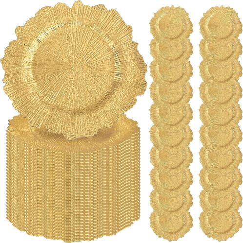 50PCS Gold Charger Plates 13" Round Charger Plates Bulk Reef Chargers for Dinner Plate Decorative Gold Chargers Plastic Plate for Wedding Party Event Baby Bridal Shower Table Decoration - Lot 3467