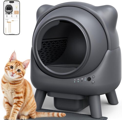 Self Cleaning Litter Box, Automatic Cat Litter Box for Multi Cats, Odor Control, Extra Large, APP Control,Safety Sensors, with 1 Trash Bag and Litter Mat - Lot 3409