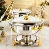ALSO GO 2 Pack Round Chafing Dishes for Buffet 6QT, Gold Chafing Dishes with 2 Serving Tongs Complete Set, Stainless Steel Buffet Food Warmer for Parties, Catering, Wedding, Christmas - Thumbnail 1