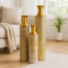 Leewadee Set of 3 Large Floor Vases – Decorative Tall Metal Vases in Gold White (30/24/20 inches) – Elegant Home Decor for Stylish Interiors - Thumbnail 1