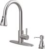 VXV Kitchen Faucet with Soap Dispenser, 3 Modes Kitchen Faucet with Pull Down Sprayer, Stainless Steel Sink Faucet for Farmhouse, Bar, and RV, with Deck Plate and 1/2'' Adapters - Thumbnail 1