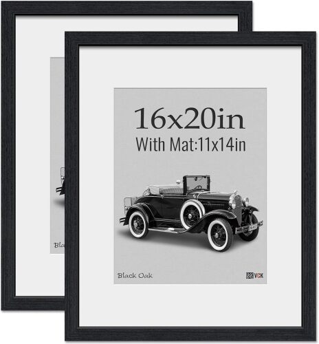 VCK 16x20 Picture Frame 2 Pack, Natural Wood Grain Black Oak & HD Glass, Display 11x14 Poster with Mat or 16x20 without Mat, Wall Hanging - Lot 3424