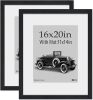 VCK 16x20 Picture Frame 2 Pack, Natural Wood Grain Black Oak & HD Glass, Display 11x14 Poster with Mat or 16x20 without Mat, Wall Hanging - Thumbnail 1