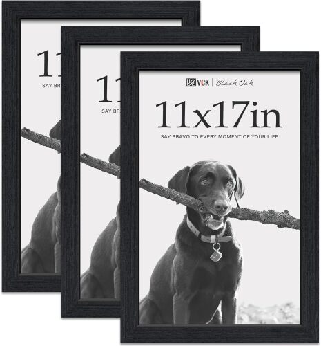 VCK 11x17 Picture Frame 3 Pack - Black Oak, Natural Textured Solid Wood Poster Frame, Wall Hanging - Lot 3434
