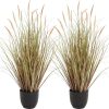 2-Pack Artificial Cattail Reed Grass, 35in Artificial Indoor Outdoor Fake Onion Grass, Home Office Wedding Decorative Artificial Plants in Pot Faux Floor Plant Greenery - Thumbnail 1