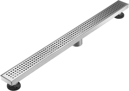 Linear Shower Floor Drain, Brushed Nickel 36 Inch 304 Stainless Steel Bathroom Drains Kit, Long Rectangular Shower Trench Drain with Square Pattern Drain Cover & Hair Catcher - Lot 3454