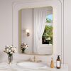 Gold Bathroom Mirror, 24x32 Inch Brushed Gold Metal Frame Mirror for Wall, Rounded Rectangle Bathroom Vanity Mirror, Tempered Glass, Anti-Rust, Horizontal/Vertical - Thumbnail 1