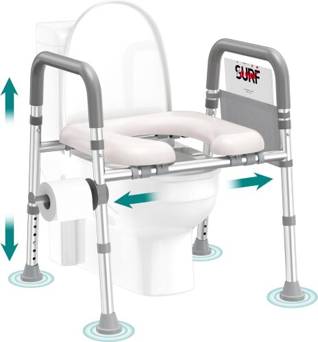 Soundfuse Toilet Seat Risers for Seniors, Raised Toilet Seat with Handles, Adjustable Height & Width, Cozy Padded 400lb Elevated Toilet Seat, Fit Any Toilet - Lot 3511