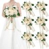 Set of 6 Bridesmaid Bouquets for Wedding, 9 Inch Boho Bridesmaid Flowers for Ceremony Anniversary Centerpieces Decorations, Artificial Rose Bouquets Romantic - Beige - Thumbnail 1