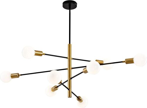 Gold and Black Sputnik Chandelier 8-Light Modern Ceiling Light Fixture Farmhouse Chandelier Height Adjustable Over Table Lighting for Dining Room Living Room Kitchen Island - Lot 3442