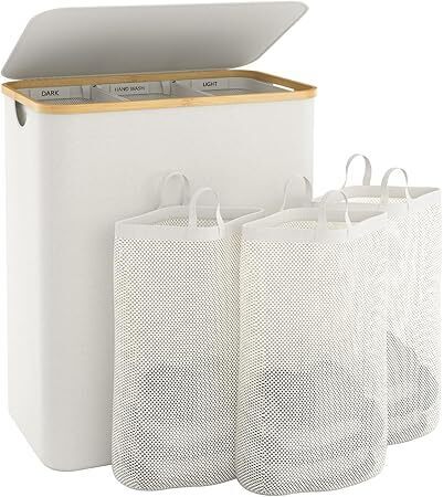 Extra Large 3 Section Dirty Clothes Laundry Basket with Lid - SUPPORT POLES ARE MISSING - Lot 3508