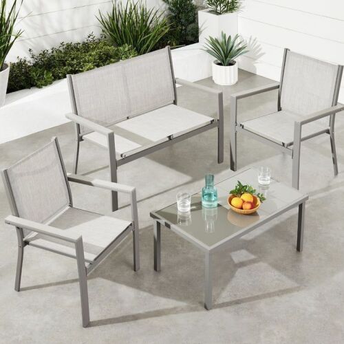 4-Piece Textilene Outdoor Conversation Set w/ Cushions, Table - Lot 66