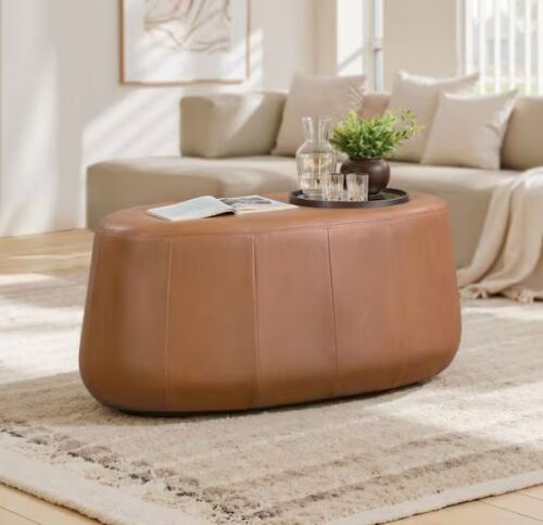 Lifestyle Solutions Kelsey Carmel Faux Leather Upholstered Ottoman - Lot 95JF