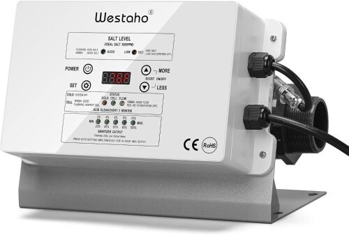 Westaho Salt Chlorine Generator with USA Titanium Cell for Above Ground Pools Up to 15,000 Gallons, Compatible with Intex Pool, IP 66 Waterproof - Lot 152
