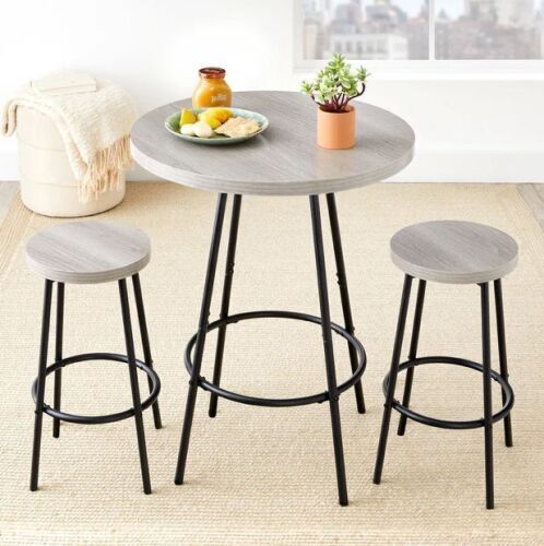 3-Piece Bistro Set Modern Round Counter Height Dining Set w/ 2 Stools - No Hardware - Lot 234