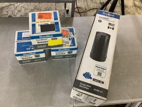 Lot of (3) DuraVent DuraBlack Stove Pipe 6in. Diameter Stovetop Adapter & (1) DuraBlack Series 6in. Diameter X 24in. Single Wall Black Stove Pipe - Lot 349JF